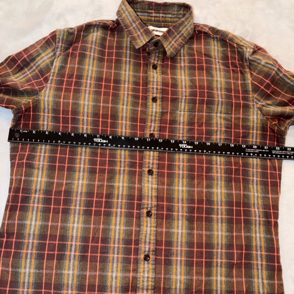 Taylor Stitch Mens Plaid Flannel Button Down Shirt Brown Orange Yellow Size 42 - Picture 4 of 7